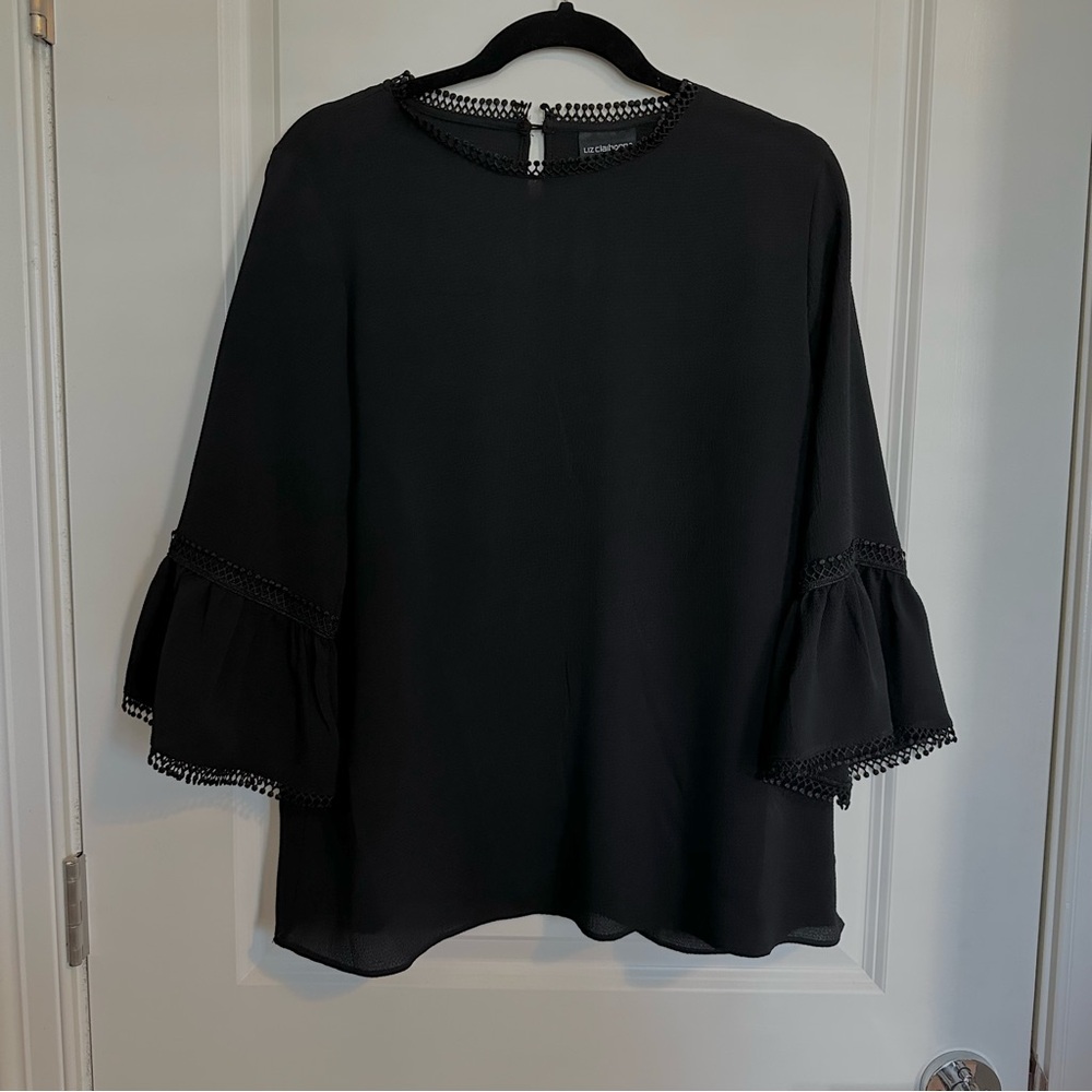 Liz Claiborne Black Ruffle Sleeve Blouse